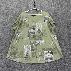 B.L.E.U. Shirt Womens 1X Green Paris Travel Graphic Dolman Tunic Tee Plus